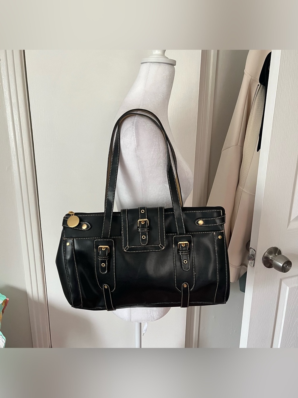Vtg Style & Co. Leather Buckle Shoulder Bag Tote Purse Y2K Grunge Academia 90s